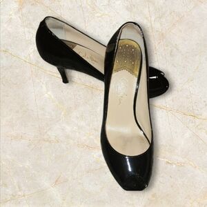 Cole Haan Black Patent Leather Peep-Toe Heels Platform